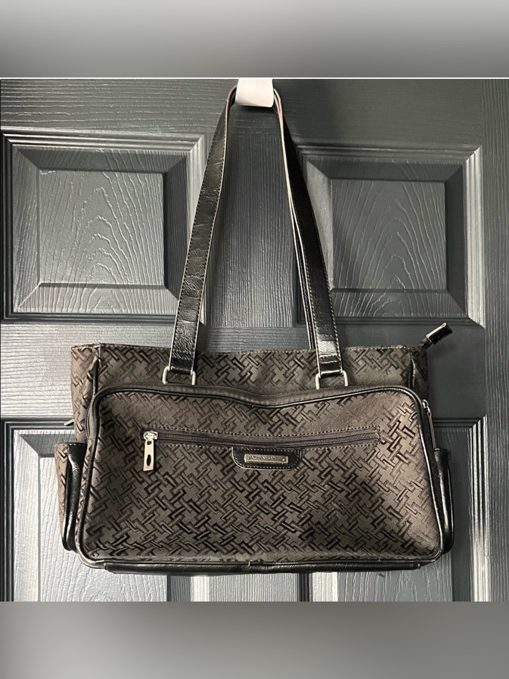 Vintage Jaclyn Smith Black Patterned Tote with Silver Nameplate